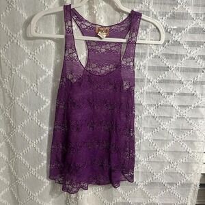 Mudd Purple Lace Tank Top Racerback Sheer Floral Sleeveless Blouse Womens Medium